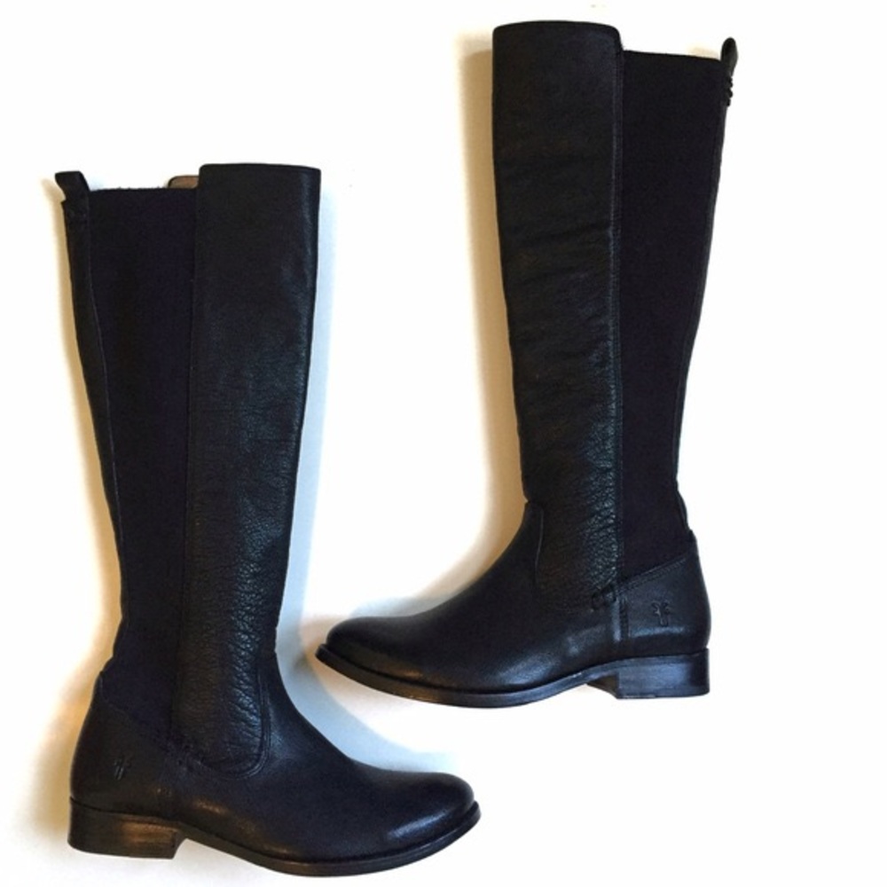 Frye Molly Elastic Knee-High Boots • Black Leather
